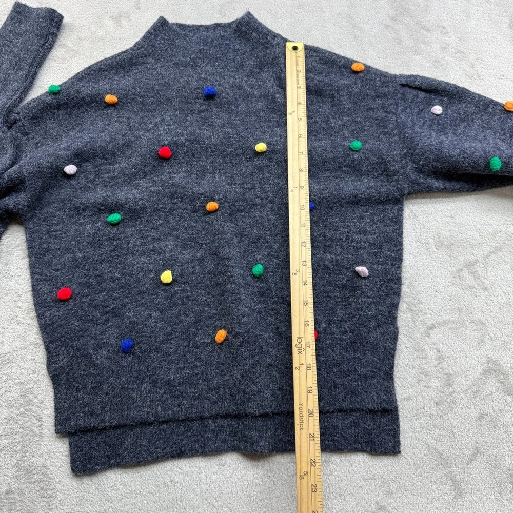 Sugar Lips Sweater Women XS Gray Pom Pom Mock Neck High Low STT15952